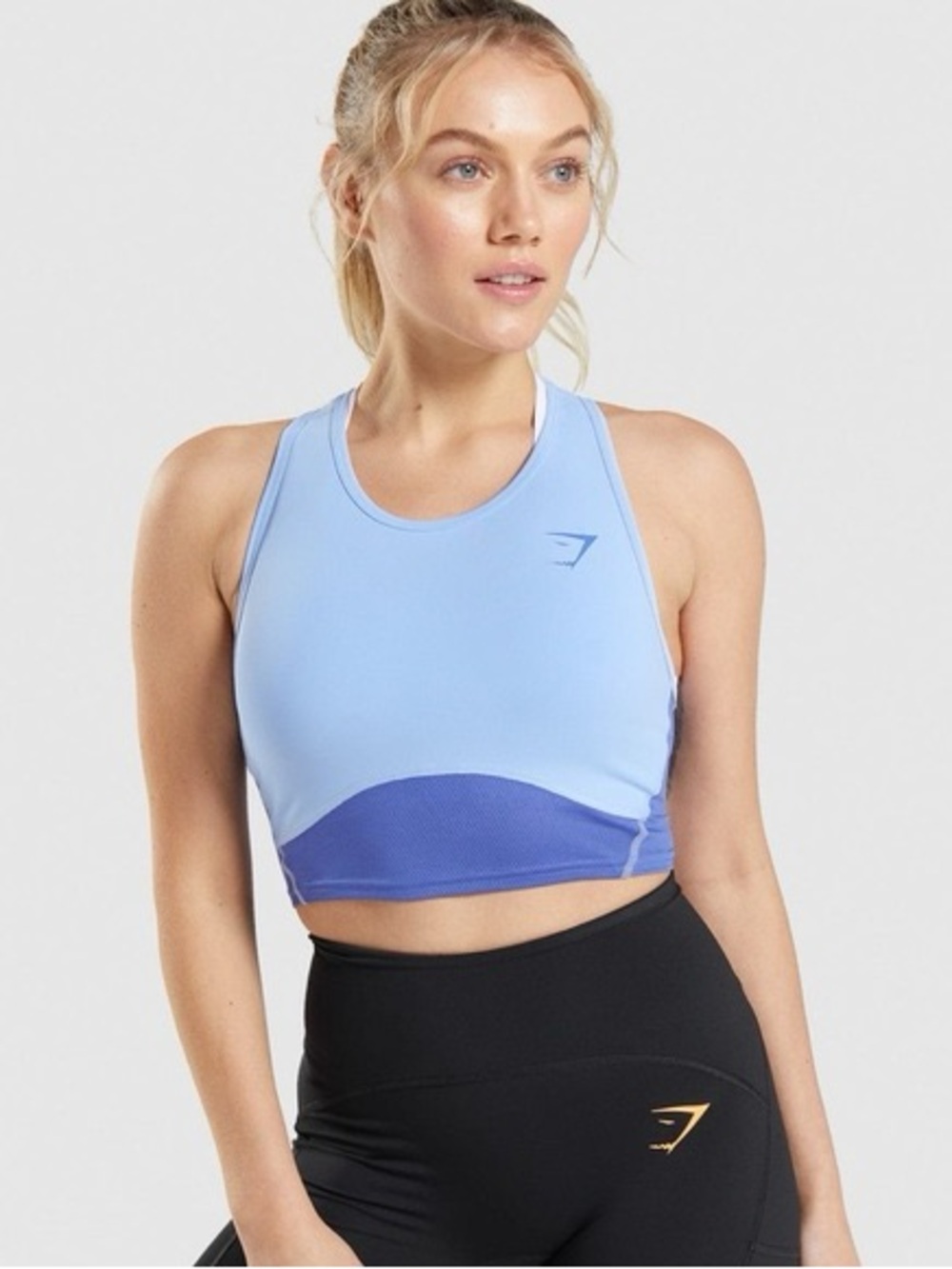 Gymshark Light Blue and Royal Blue Cropped Sports Tank